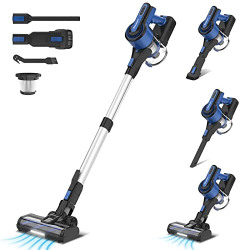 Cordless Vacuum Cleaner, 26Kpa Powerful Stick Vacuum Cleaner Cordless, POWEART 350W Self-Standing Lightweight 6-in-1 Vacuum Cleaner with Rechargeable Battery for Pet Hair Hardwood Floor Carpet Home