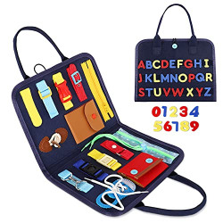 AKEE, Busy Board Montessori Toy for Toddlers, Sensory Board for Kids, Preschool Activities Educational Travel Toy for Fine Motor Skills, Autism Toys Alphabet Spell Toy Gifts for Boys Girls, Blue