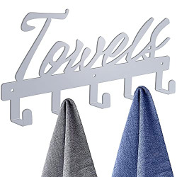 Bath Towel Rack for Wall Hooks -Organize and Easy to Install Towel Holder - Modern Bathroom Decor Storage for Robe Hand Towel Wash Clothes (Silver Grey)