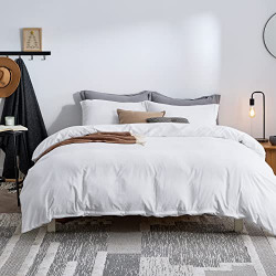 Bedsure White Duvet Cover Queen Size - Washed Duvet Covers, Soft Queen Duvet Cover Set 3 Pieces with Zipper Closure, 1 Duvet Cover 90x90 inches and 2 Pillow Shams
