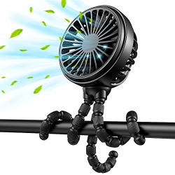 GUSGU Portable Fan Battery Operated, Small Stroller Fan with Flexible Tripod Clip-on for Baby, USB Rechargeable and Handheld Cooling Fan for Travel, Car Seat, Camping, and Bedroom