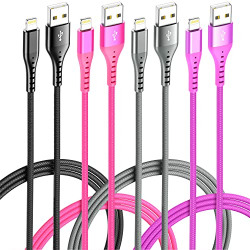 4Colored iPhone Charger Lightning Cable Rapid Cord [4-Pack 6/6/6/6ft] Apple MFi Certified Long USB Charging Cord for Apple Charger, iPhone 12/11Pro/11/XS MAX/XR/X/8/7/6/6S/Plus, iPad Pro/Air/Mini