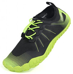 Mens Womens Water Shoes Quick Dry Barefoot for Swim Diving Wading Surf Aqua Sports Pool Beach Rafting Sailing Boating Black Green Women Size 12.5 Men Size 11