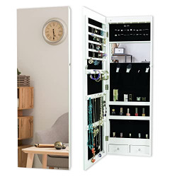 KEDLAN Wall/Door Mounted Jewelry Armoire Organizer , Lockable Height Adjustable Jewelry Cabinet with Full Length Mirror, Large Capacity Dressing Makeup Jewelry Mirror Storage white