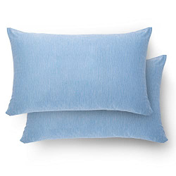 Bedsure Standard Pillowcases Size Set of 2 - Blue Cooling Cotton Pillow Cases for Hot Sleepers with Envelope Closure, Breathable Soft Double Side Pillow Cases with Cooling & Cotton Fiber, 20  x 26 