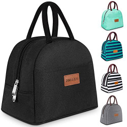 Insulated Lunch Bag, DANIA & DEAN Durable Freezable Lunch Box for Women/Men/Kids Double Zippers Wide Open Tote Bag Leakproof Thermal and Cooler Reusable Lunch Box for Office/School/Outdoor(Black)