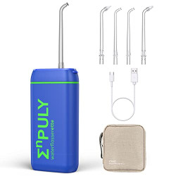 Enpuly Water Flosser Cordless for Teeth,Mini Portable Dental Oral Irrigator with 4 Jet Tips,Rechargeable Dental Water Flosser,3 Modes & IPX8 Waterproof,for Travel & Home (Dazzling Blue)