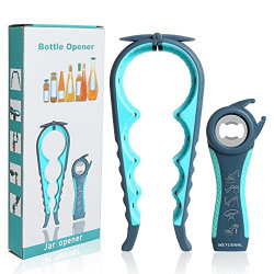 Jar Opener, 5 in 1 Multi Function Can Opener Bottle Opener Kit with Silicone Handle Easy to Use for Children, Elderly and Arthritis Sufferers (New blue)