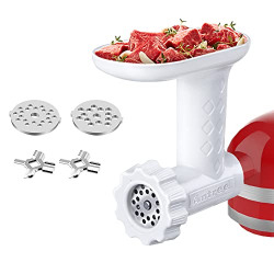 Antree Food Grinder Attachment for KitchenAid Stand Mixers, Includes Two Stainless Steel Blades and Grinding Plates, White