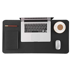 Bedsure Leather Desk Pad Protector, Large Computer Desk Mat, Waterproof Non Slip Desk Writing Pad for Office and Home (Black, 17x35 inches)