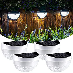GIGALUMI 4 Pack Solar Fence Lights, Deck Lights Solar Powered Outdoor Waterproof Fence Lighting for Fence Deck Step Stair Post Wall (White)