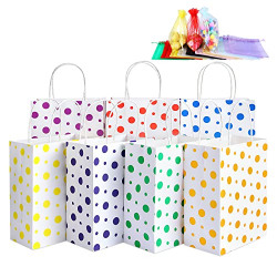 28 Pcs Gift Bags Medium Size 10.6'' x 8.3'' x 4.3'' with 50 Pcs Organza Bags Polka Dot Assorted Colors for Valentine's Day Party Favor Bags Shower Wedding Birthday Packaging Candy Jewelry