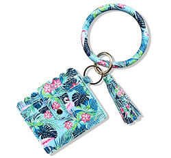 FindFun Key Women Ring Chain with Card Holder Wristlet Keychain Bracelet Leather Tassel Bangle Key Ring