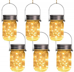 Otdair Solar Mason Jar Lights, 6 PCS Solar Powered Lanterns Outdoor Decorative, 30LED String Fairy Lights, Tree Lights Outdoor Hanging, for Room, Patio, Garden, Party, Wedding