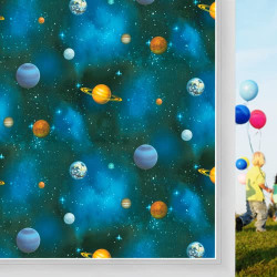 Window Privacy Film Stained Glass Window Film Non-Adhesive Heat Control Home Decorative Window Galaxy Planet Vinyl Stickers for Bathroom Glass Window Sun UV Blocking for Kids Room(11.8 x 78.7 Inch)