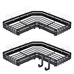 BRIOFOX Corner Shower Caddy Adhesive Stainless Steel Shower Shelf No Drilling Shower Storage Organizer for Bathroom, Toilet, Kitchen and Dorm, Only for 90 Degrees Right Angle, Black
