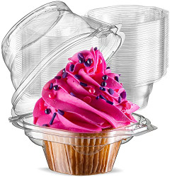 50 Individual Cupcake Containers - Stackable | Cupcake Boxes Individual | Cupcake Holders | Single Cupcake Boxes | With Connected Airtight Deep Dome Lid | BPA-Free
