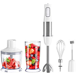 5-in-1 Immersion Hand Blender, 500W 6-Speeds Juice Maker, Stainless Steel Stick Blender with Chopper, Beaker, Eggs Beater, Milk Frother