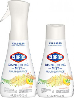 Clorox Disinfecting Mist, Lemon and Orange Blossom, 1 Spray Bottle and 1 Refill, 16 Fl Oz (Pack of 2)