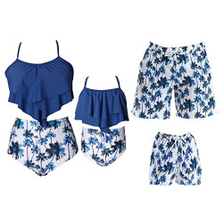 Family Swimsuits Matching Set Two Pieces High Waisted Mommy and Me Swimsuits Father and Son Matching Swim Trunks