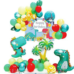 Dinosaur Birthday Party Decorations Set, Kids Dinosaur Themed Party Supplies for Boys or Girls, Included Dinosaur Balloons, Backdrop, Coconut Tree Foil Balloons