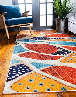 Unique Loom Positano Collection Coastal Modern Abstract Oceanic Rust Red Area Rug (5' x 8')