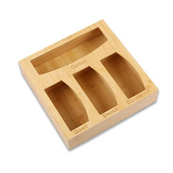 Ziplock Bag Storage Organizer for drawer Food Storage Bag Holders and Dispenser Compatible With Ziploc for Kitchen Drawer,Bamboo Organizer with Gallon, Quart, Sandwich and Snack