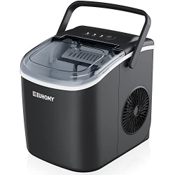 Euhomy Ice Maker Machine Countertop with Handle, 26lbs/24H, 9 Bullet Ice Cubes Ready in 6 Mins, Auto-Cleaning, Portable Ice Maker with Basket and Scoop, for Home/Kitchen/Camping/RV. (Black)