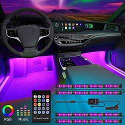 Interior Car Lights, Car Led Lights Interior 4 Pcs 48 Led Strip Light for Car with Remote, Music Sync Color Change RGB Under Dash Car Lighting with Car Charger 12V 2A LED Lights for Car (RGB)
