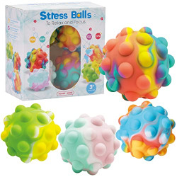 WOSHOP Fidgets Stress Balls Pop It Ball lt Pop Stress Pop Stress Ball Fidget Sensory Toys for Kids and Adults,Bubbles Pops 4Pack