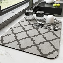 AMOAMI-Dish Drying Mat-Super Absorbent Drying Mat for Kitchen Counter Fast Drying Dish drying Pad Dish Drainer Mats (GREY-DARK, 12 x16 )