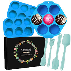 Hot Chocolate Bomb Mold Bake Spatula Set, Large Cocoa Bomb Molds for Baking Cake Dessert Jelly Making-with 3pcs Silicone Circle Holes Molds, 4pcs Spatula and Brush