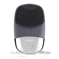 Facial Cleansing Brush, 3-in-1 Electric Silicone Face Scrubber, Vibrating Massager, IPX7 Waterproof, USB Rechargeble Face Scrubber Brush for Deep Cleanning, Blackhead Remover, Exfoliating (Gray)