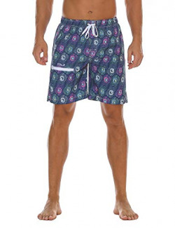 Nonwe Men's Watershorts Beachwear Quick Dry Printed Zipper Pocket Drawsting Green 28