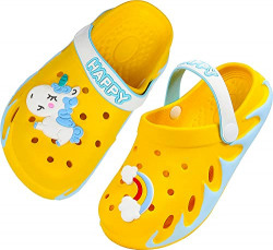 Kids Cute Garden Shoes Cartoon Slides Charms Sandals Clogs Children Beach Slipper for Boys Girls Size 12 M US Yellow Little Kid