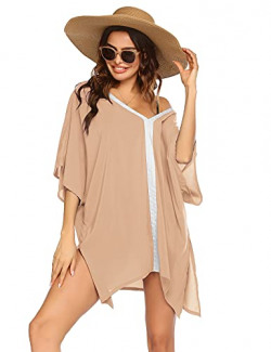 Hotouch Women Beachwear Cover Ups Chiffon Loose Coverup Lightweight Swimsuit Bikini Beach Dress Champagne S