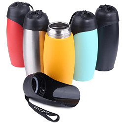 Vivaglory Leakproof & Portable Dog Water Bottle, 25 OZ Upgraded Dog Drinking Bottle with Large Trough, Orange Yellow