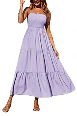 ECHOINE Women's Summer Spaghetti Strap Maxi Dress -Sleeveless Smocked Cotton Strap Casual Summer Beach Dresses for Women