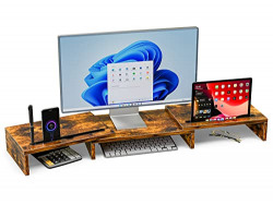 XBurmo Dual Monitor Riser with Slots Monitor Stand with 2 Slots for Phone Tablet Desktop Stand for Computer Screen Printer Pet Food Organizer Adjustable Length Angle