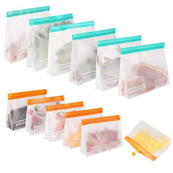 Reusable Storage Bags - 12 Pack Stand Up Leakproof Freezer Bag(6 Sandwich Bags + 6 Snack Bags) Lunch Bags for Food Storage Home Organization Traval & Make-up BPA FREE