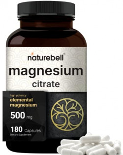 Magnesium Citrate 500mg, 180 Capsules, 2 Months Supply | 500mg of Magnesium (Elemental) Per Serv | Extra Strength | Support Healthy Heart, Muscle and Sleep - Non-GMO & No Gluten