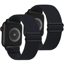 ULUQ Nylon Solo Loop Band Compatible with Apple Watch Bands 44mm 42mm 45mm, Adjustable Stretch Strap Comfortable Wristbands for iWatch Series SE 7 6 5 4 3 2 1 Women Men, 2Pack