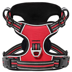 Timos No Pull Dog Harness,Reflective Oxford Adjustable No Choke Puppy Harness with Front & Back 2 Metal Leash Clips, Soft Padded Outdoor Vest Harnesses with Easy Control Handle for Medium Dogs,Red,M