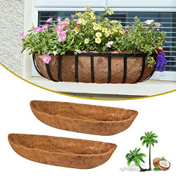2-Pack Coconut Liners for Planters 24 inch, Half-Moon Shape Window Box Liners Coconut Planter Liners Replacement, Trough Coco Liners for Planters Flower Baskets (24 inch)