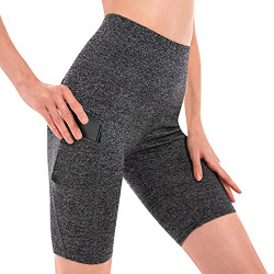 Ofoice Yoga Workout Shorts for Women with Pockets, High Waisted Butt Lifting Tummy Control Running Biker Athletic Shorts Grey