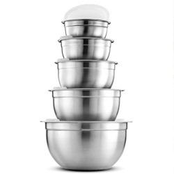 Premium Stainless-Steel Mixing Bowls with Airtight Lids (Set of 5) Nesting Bowls for Space-Saving Storage, Easy-Grip & Stability Design Mixing-Bowl Set Versatile For Cooking, Baking, & Food Storage