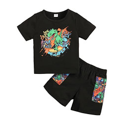 Toddler Boy Summer Clothes Kids Outfits Dinosaur Printed Short Sleeve T-shirt + Shorts Casual Clothing Pants Set 2pcs (Black, 2-3T)