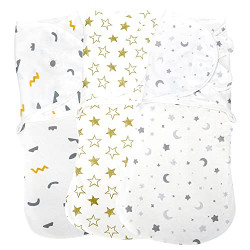 Lekebaby Baby Swaddle Blanket for Baby Girl Boy Newborn Swaddle Blankets 0-3 Months, 100% Nature Cotton Adjustable Swaddling Blankets Wrap Sack for Newborn Babies 3 Packs
