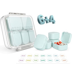 Small Pill Box Medicine Organizer (10-in-1), Compact Pill Container Medication Case for Purse Pocket Men Women - GLCONN Portable Travel Pill Dispenser Vitamin Supplement Holder