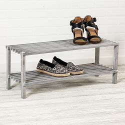 Honey-Can-Do 2-Tier Wood Shoe Rack, Grey SHO-08413 Grey